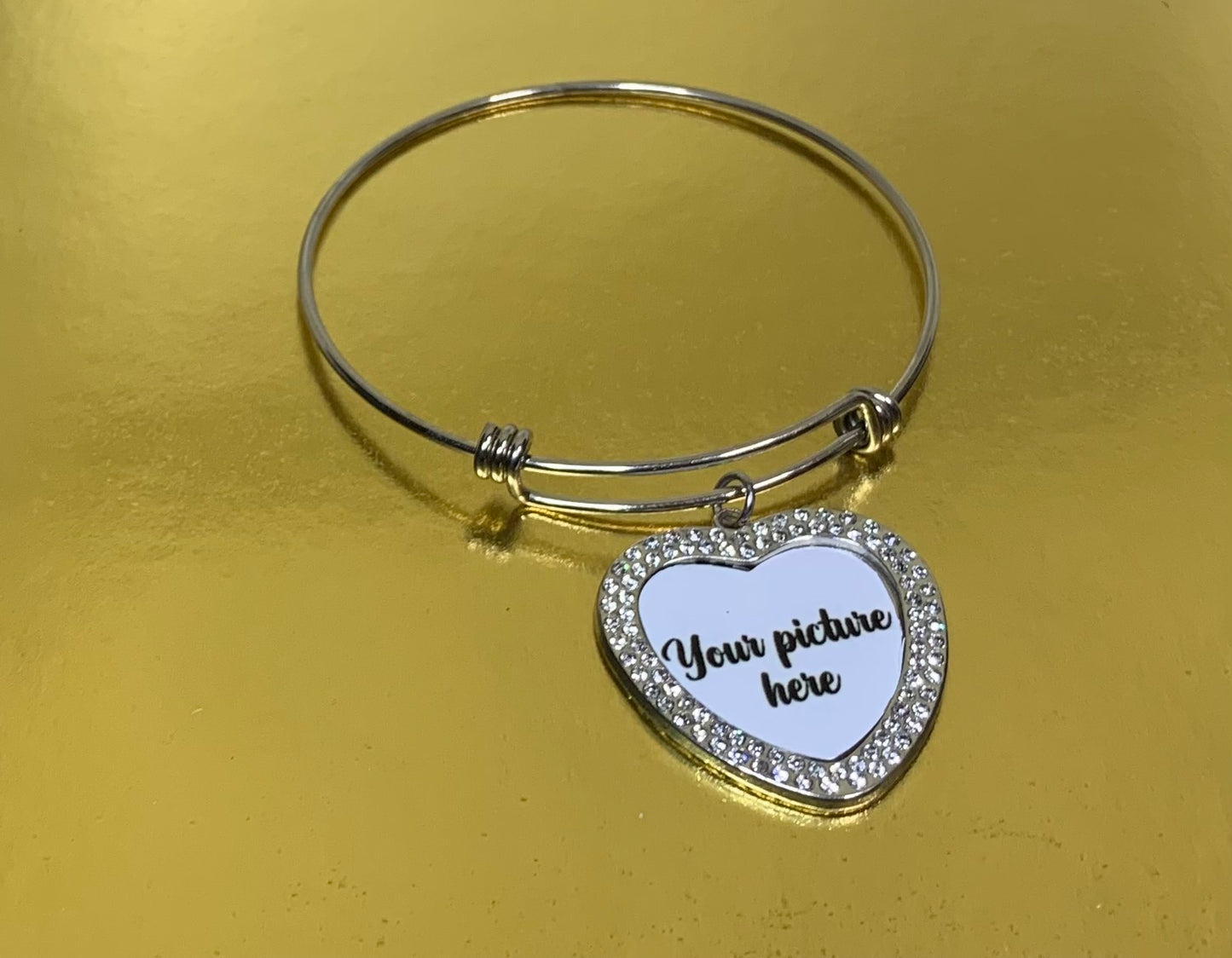 Adjustable bangle with heart photo charm