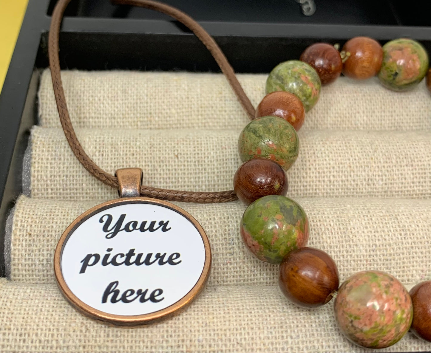 Copper pendant necklace & multicolored bracelet