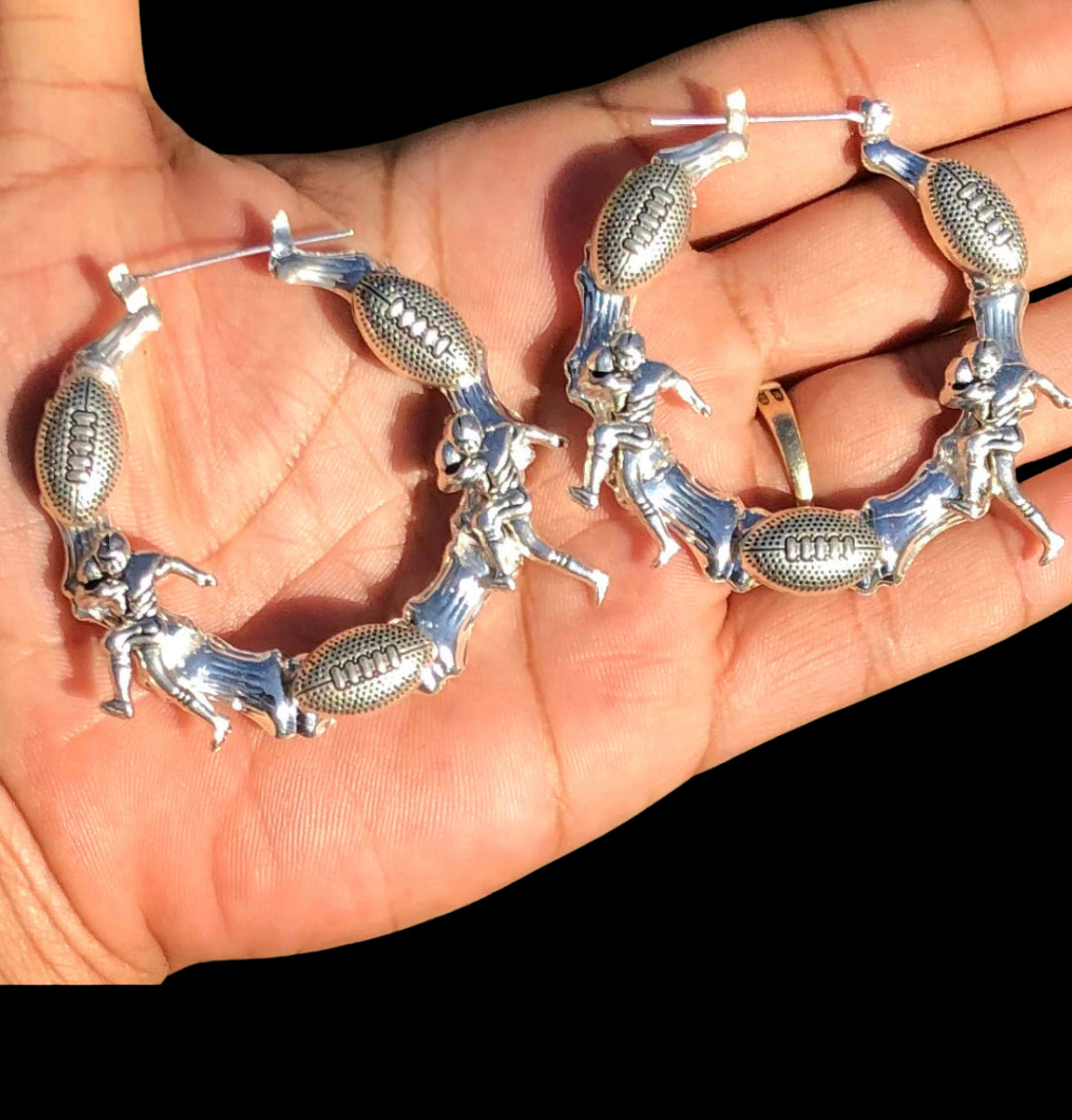 Football Charm Bamboo Earrings