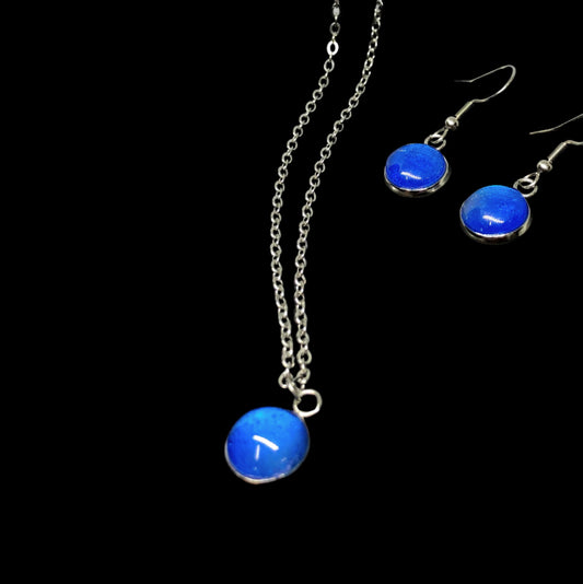Resin pendant earring & necklace stainless steel set
