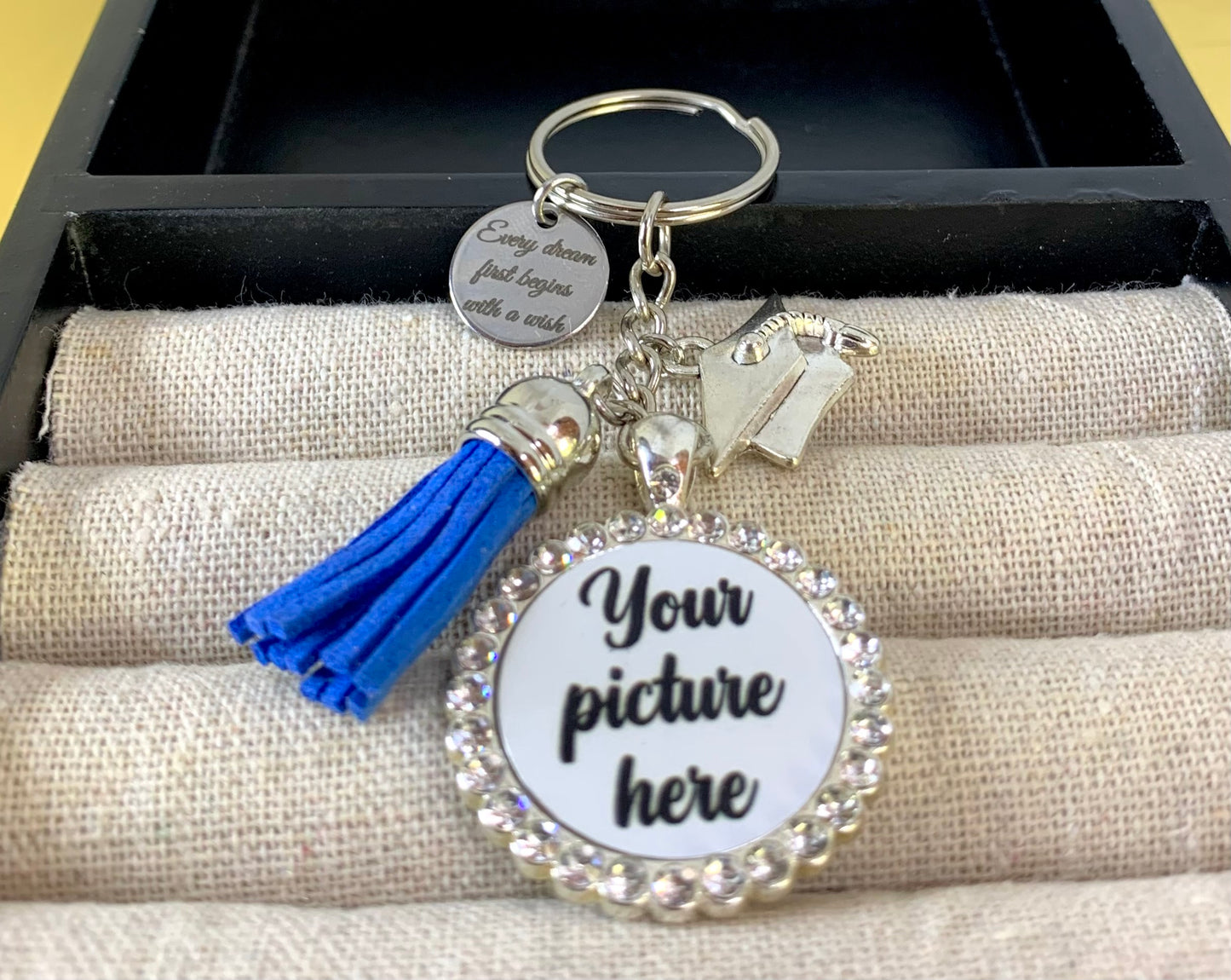 Every dream first begins with a wish rhinestone keychain