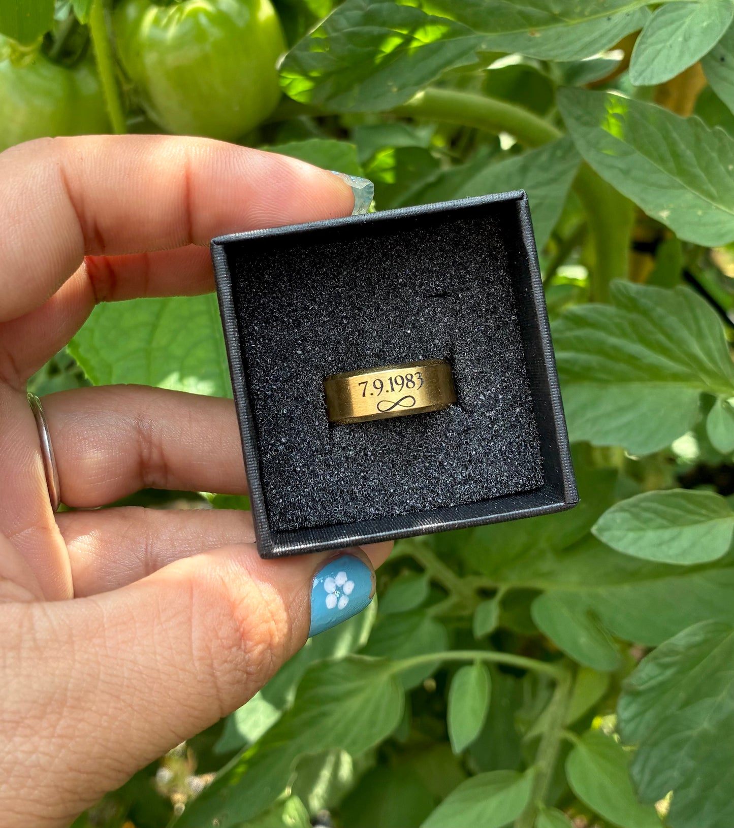Engraved stainless steel unisex ring