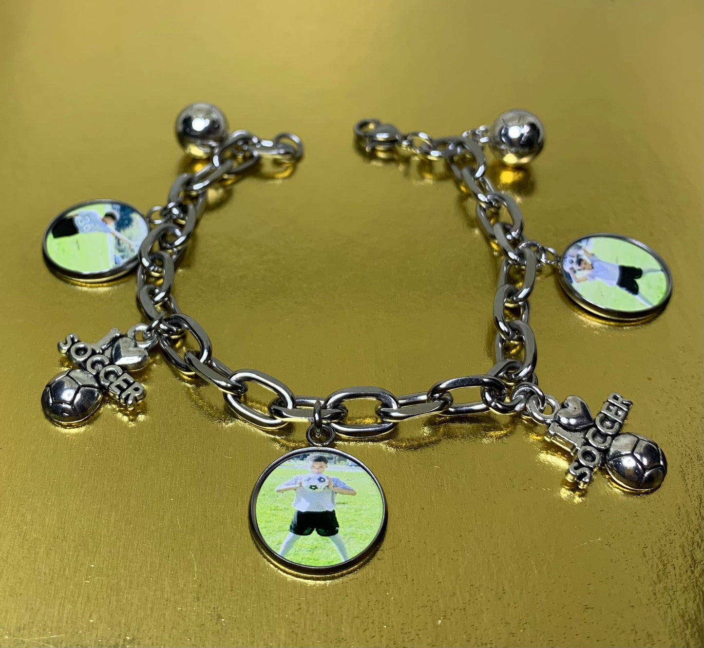 Soccer photo charm bracelet