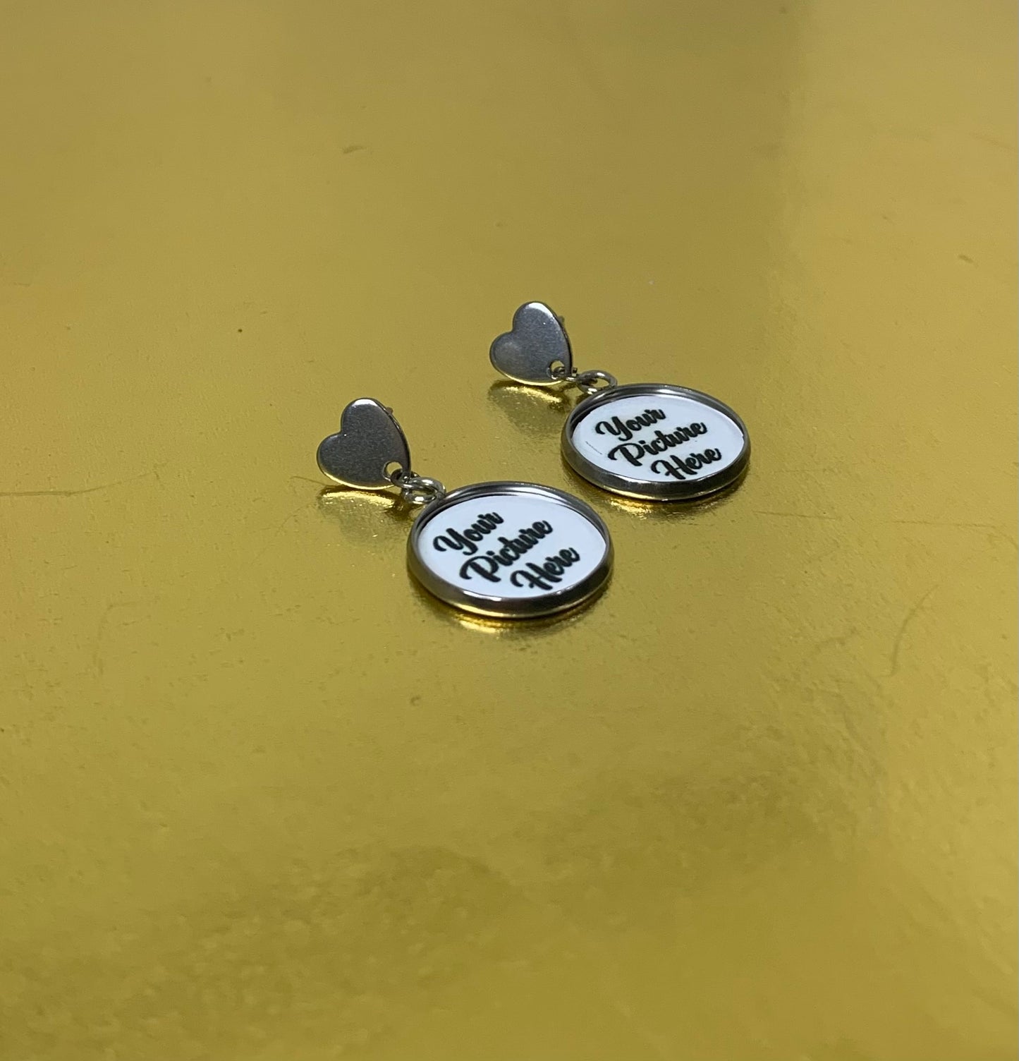 Photo earrings with heart shaped studs