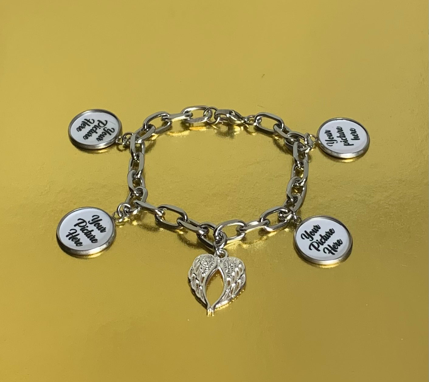 Angel wings photo charm bracelet