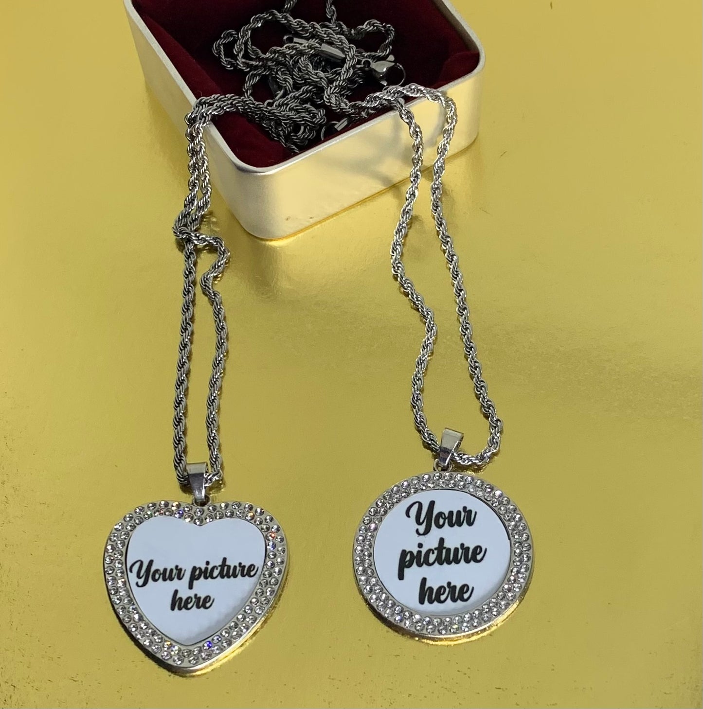 Couples matching photo necklaces
