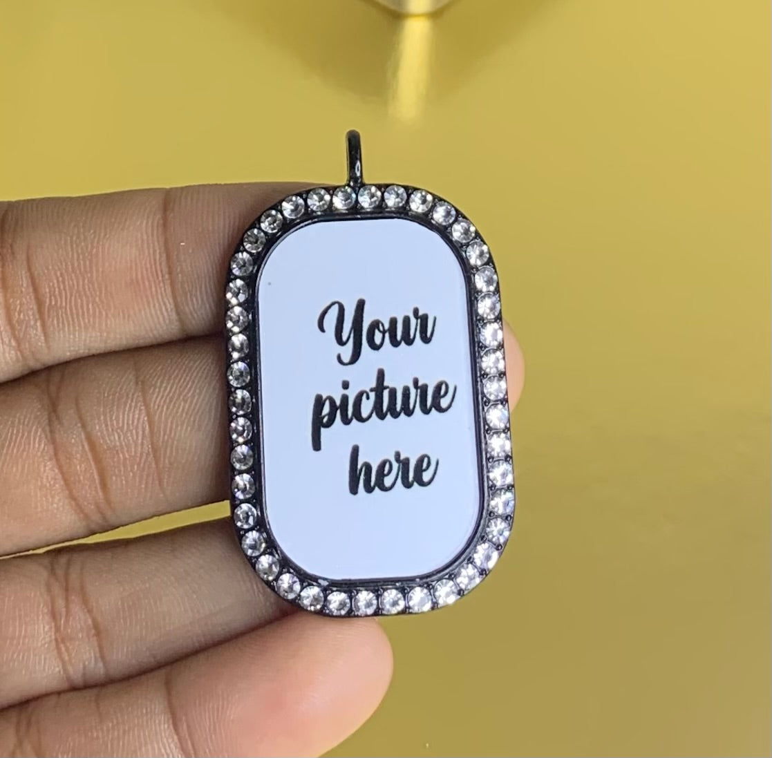 Rhinestone dog tag photo charm