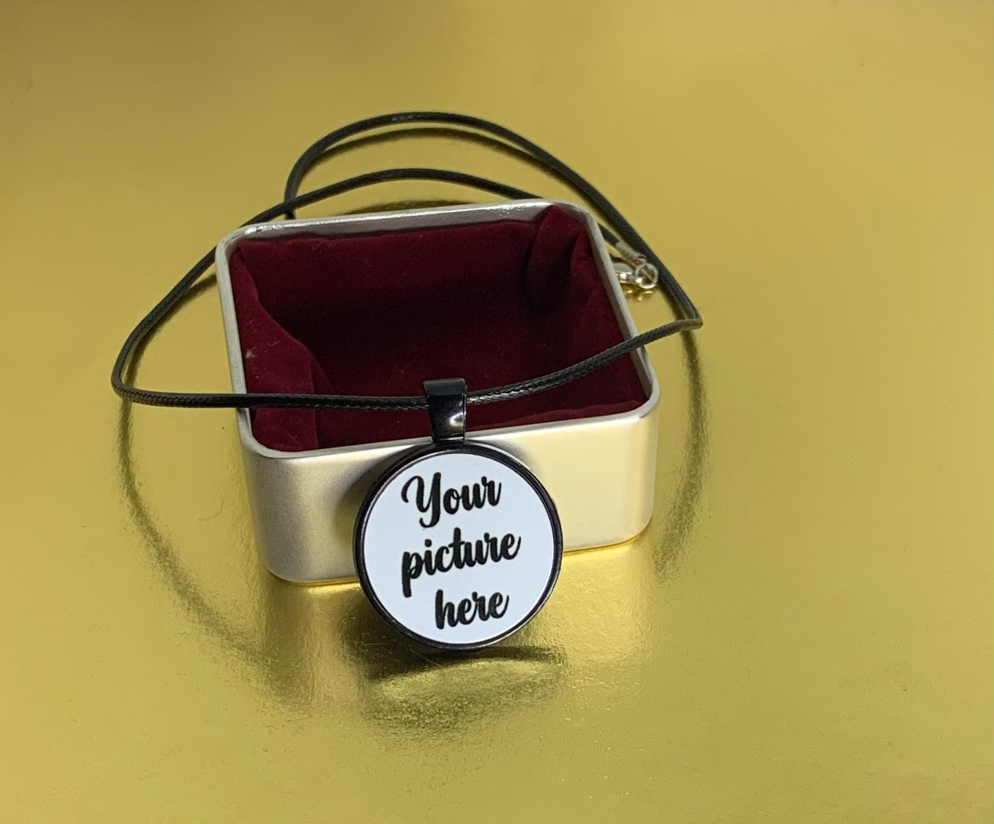 Faux suede cord necklace and photo bezel