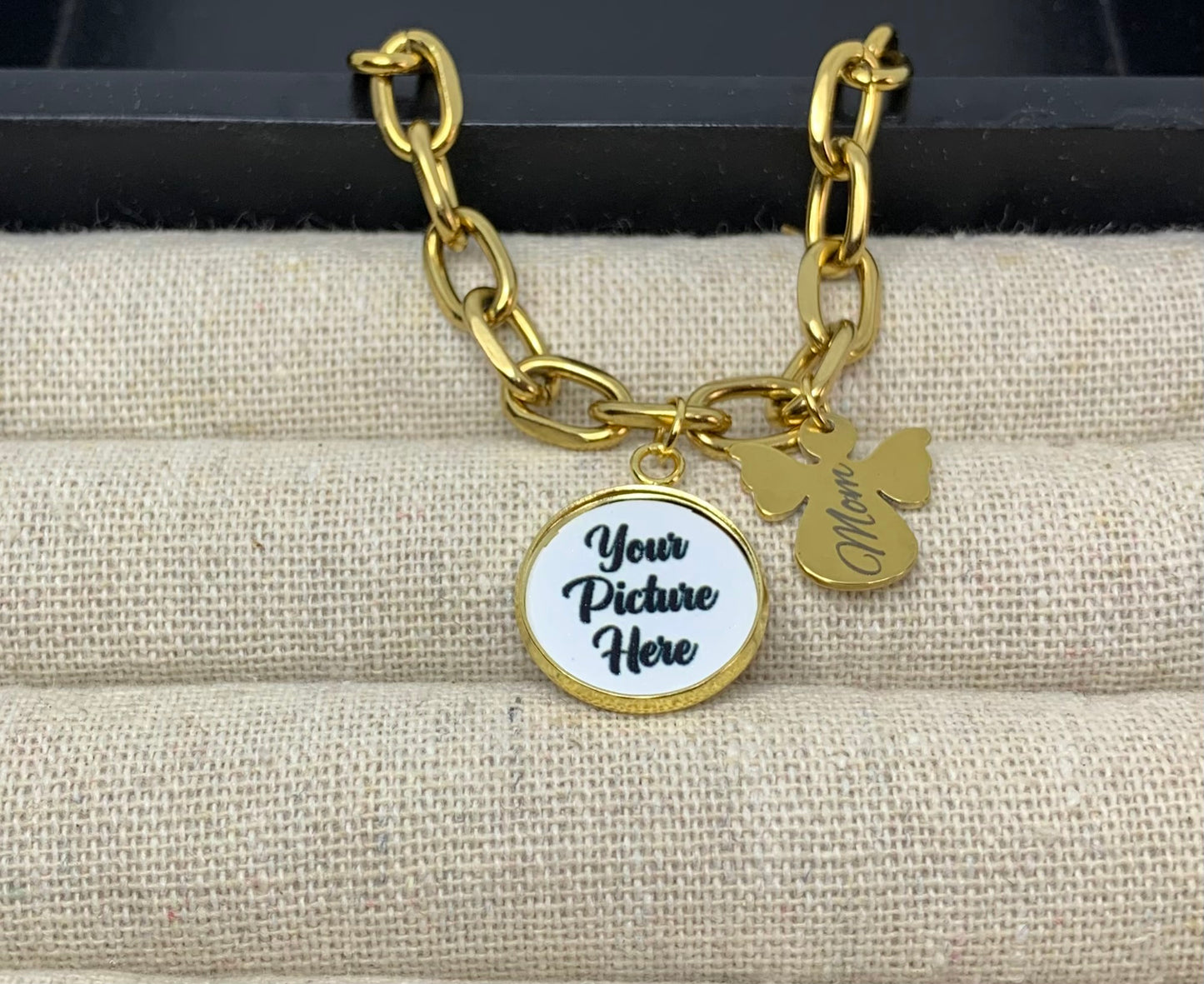Mom angel photo charm bracelet