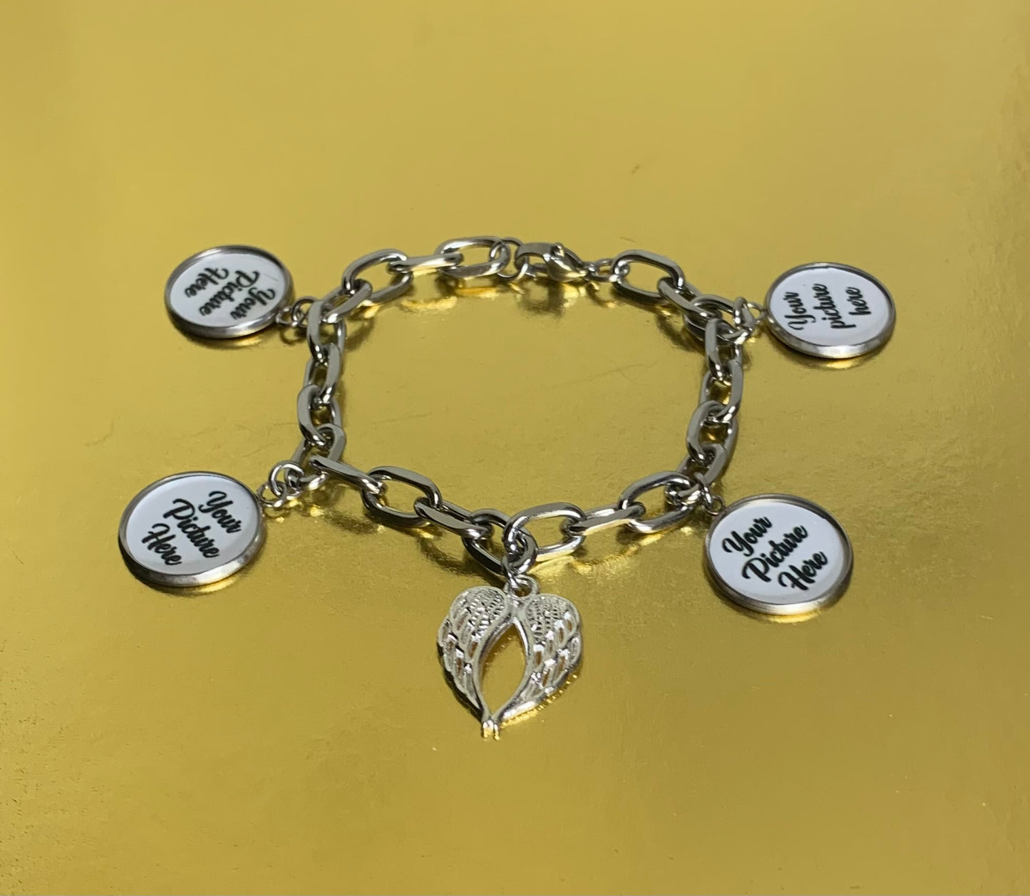 Angel wings photo charm bracelet