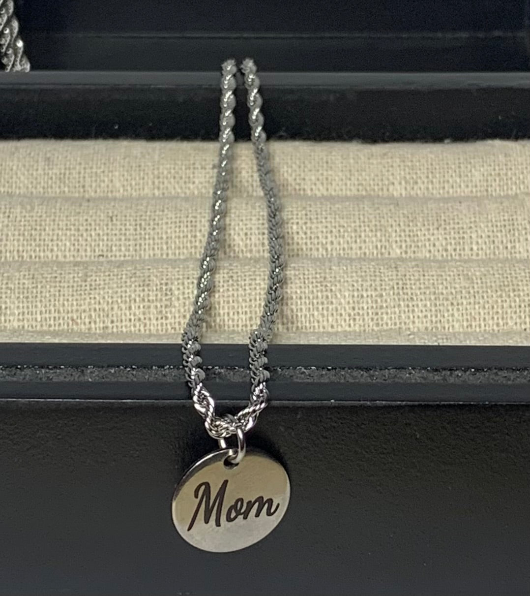 Mom charm necklace & CZ studs