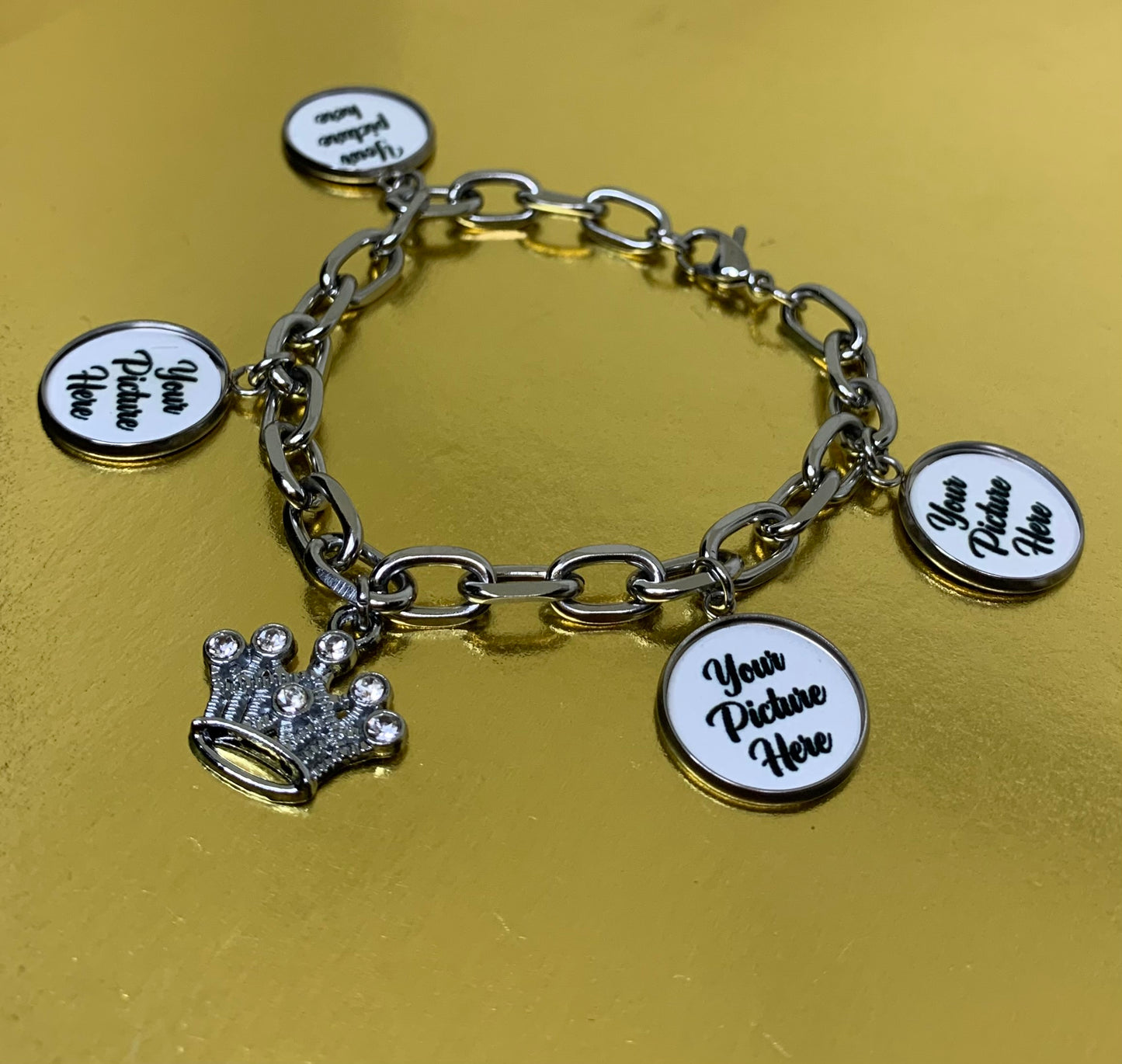 Crown photo charm bracelet