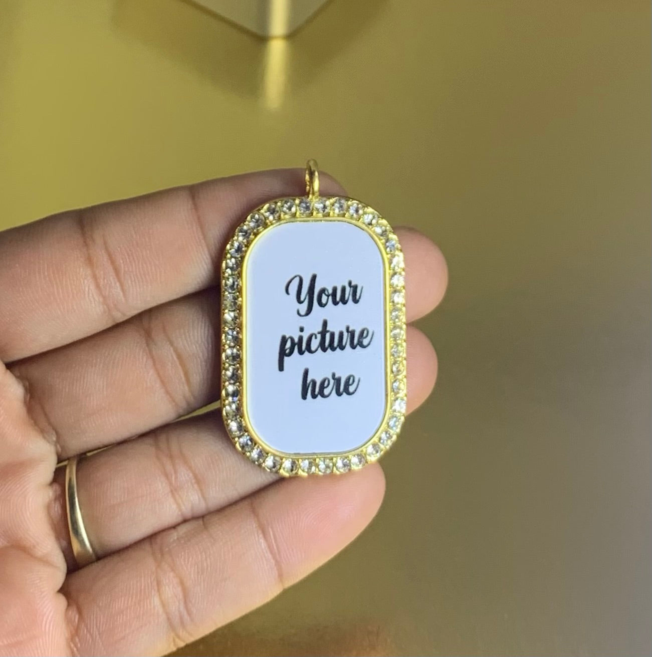Rhinestone dog tag photo charm