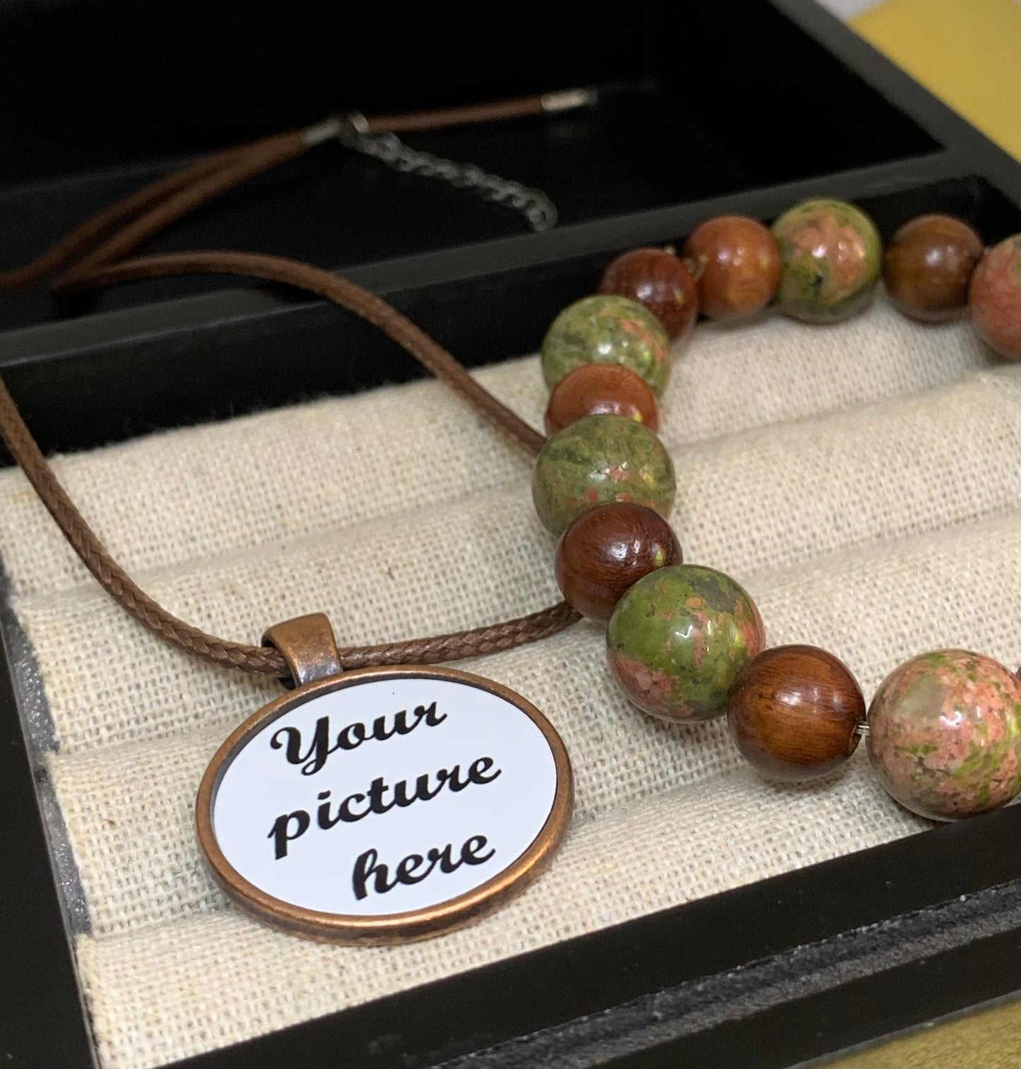 Copper pendant necklace & multicolored bracelet