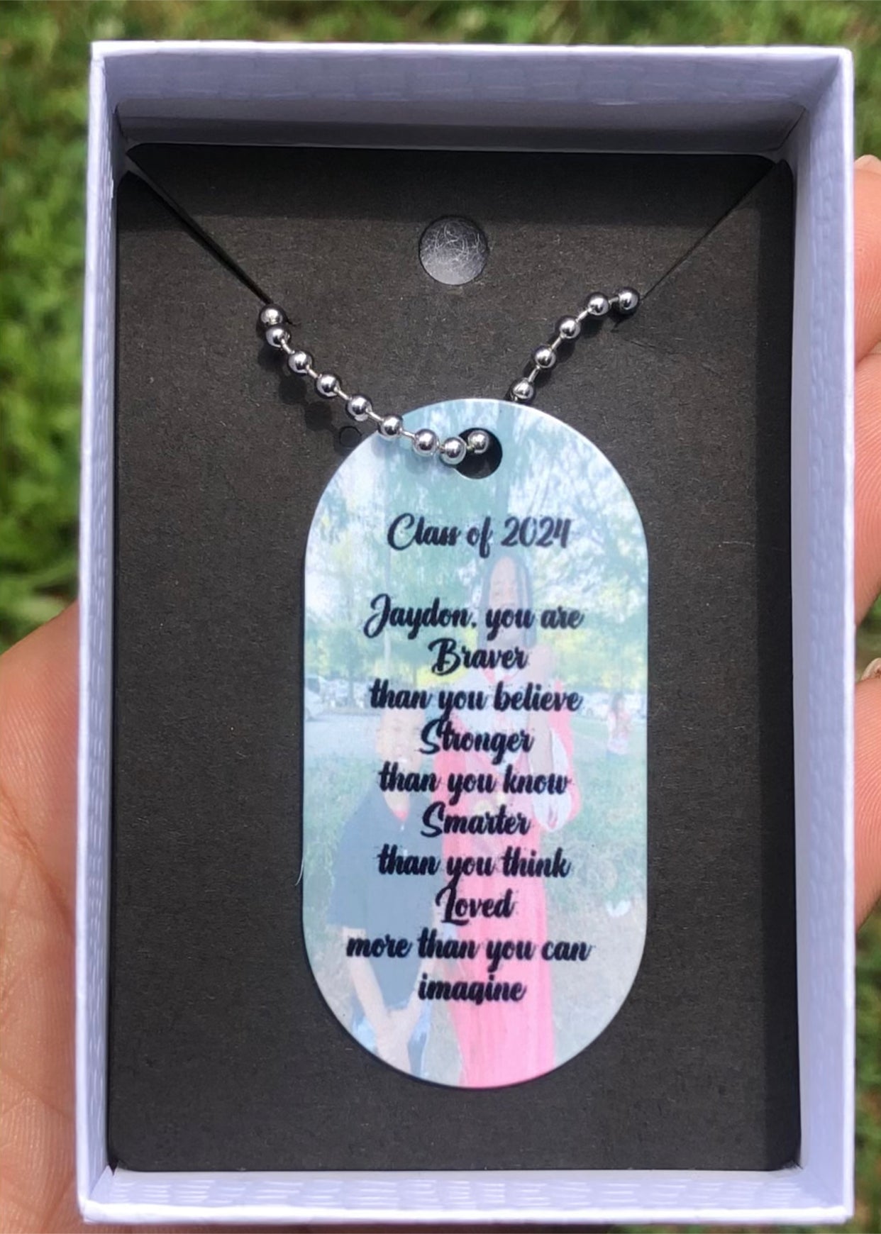 Custom graduate dog tag necklace