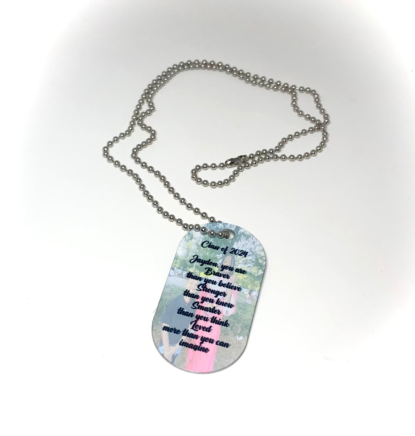 Custom graduate dog tag necklace