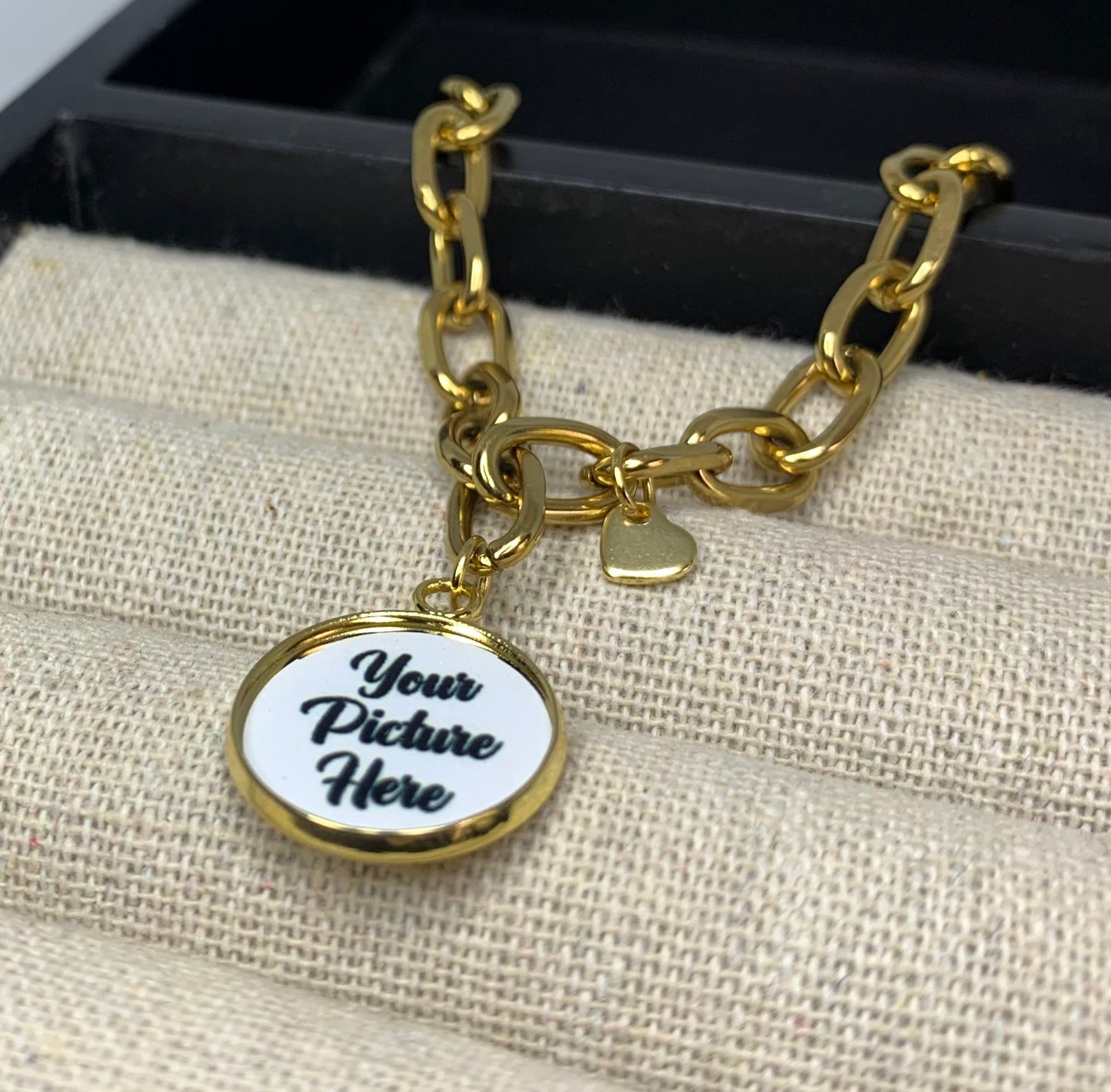 Mini heart & photo charm bracelet
