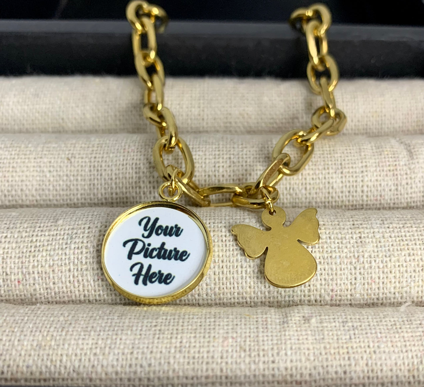 Angel charm & photo charm bracelet