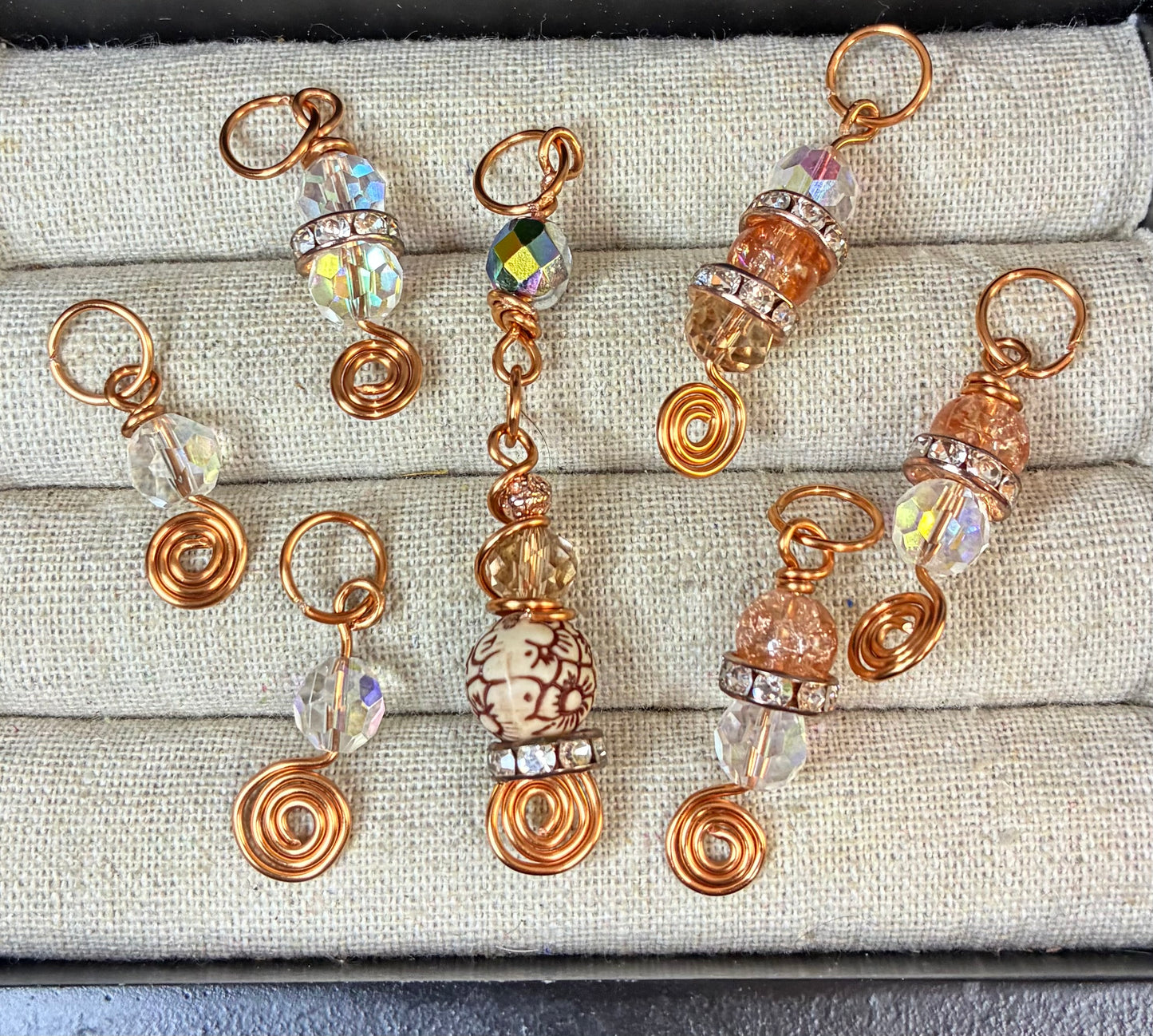 Rose gold, clear & beige hair charms