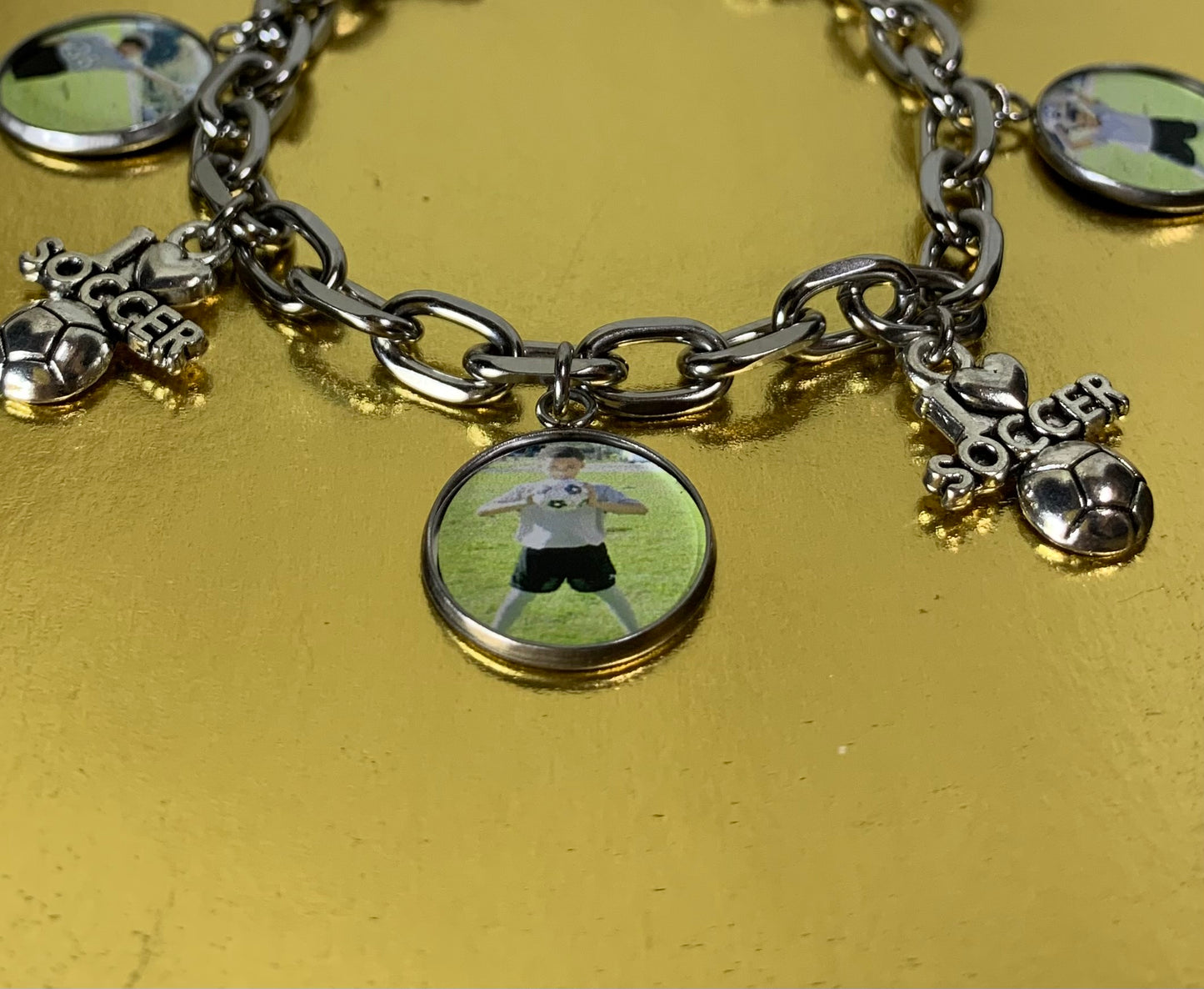 Soccer photo charm bracelet