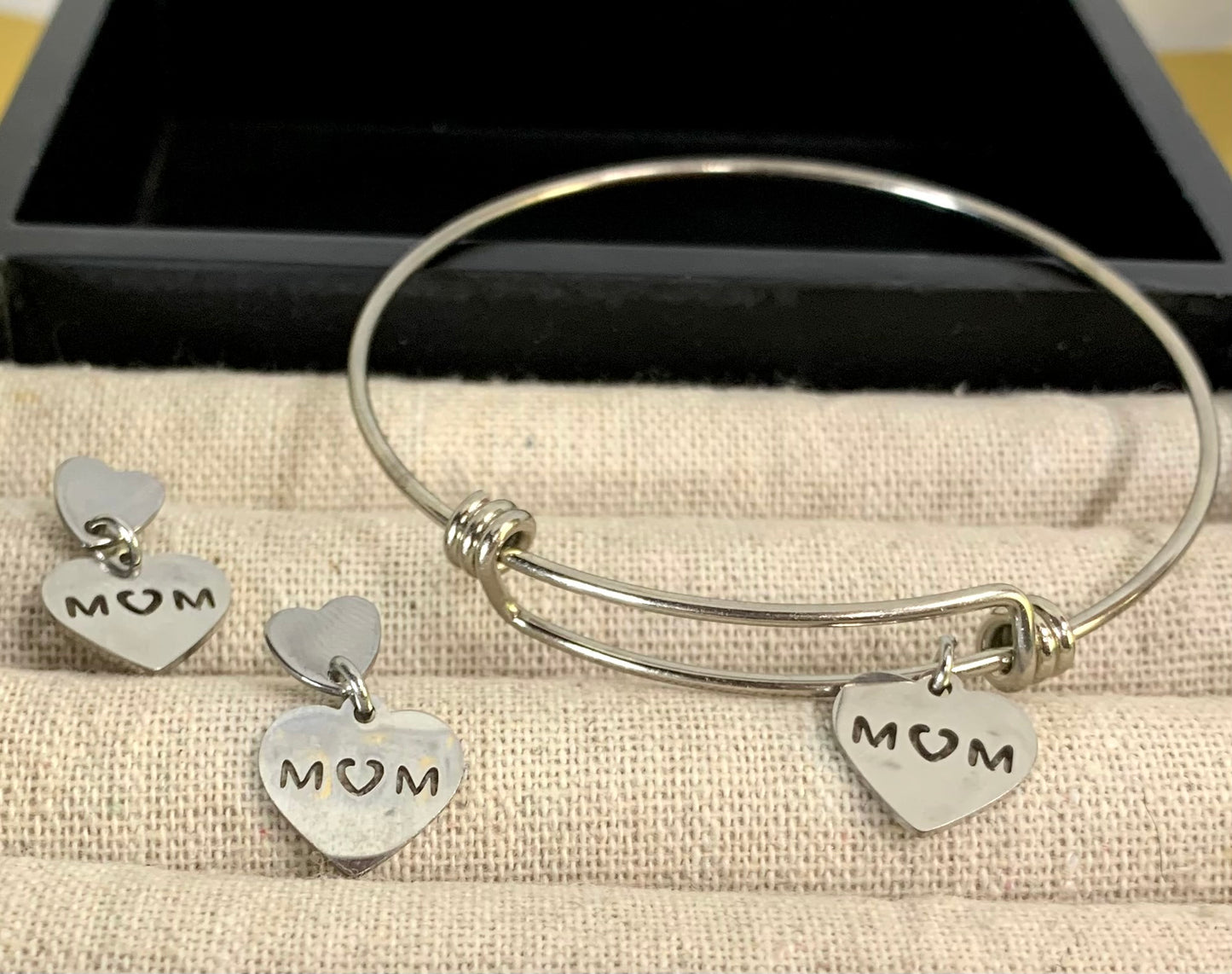 Heart mom bangle & earrings set