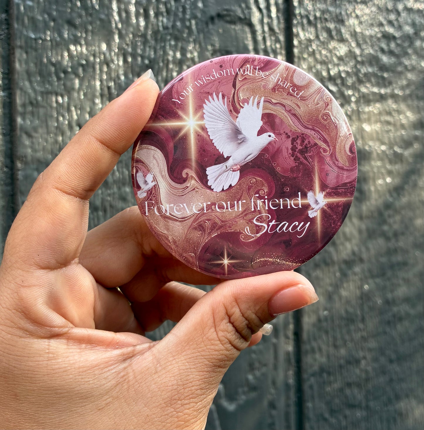 Burgundy and gold memorial funeral button