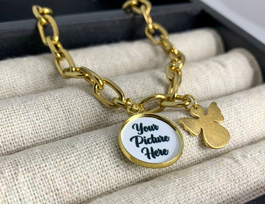 Angel charm & photo charm bracelet
