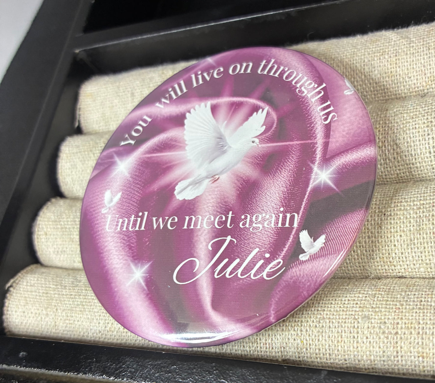 Burgundy memorial funeral button