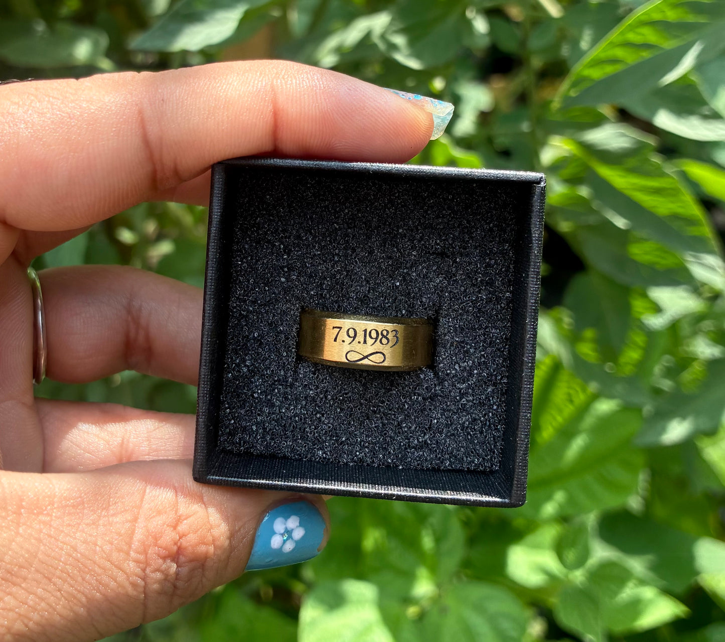 Engraved stainless steel unisex ring
