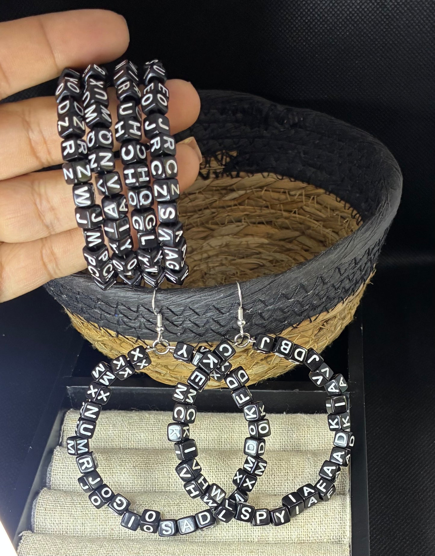 White letter jewelry set