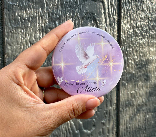 Purple and gold memorial funeral button