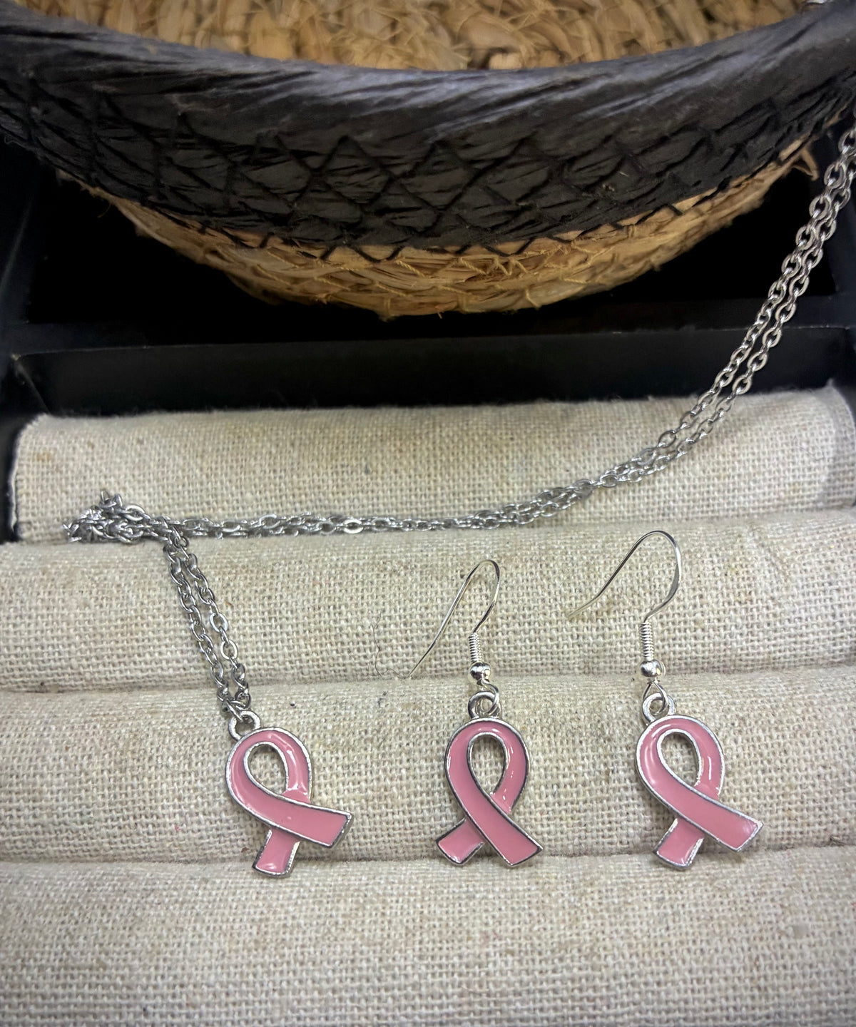 Pink ribbon jewelry set