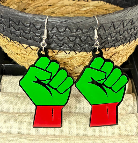 Green & black fist earrings