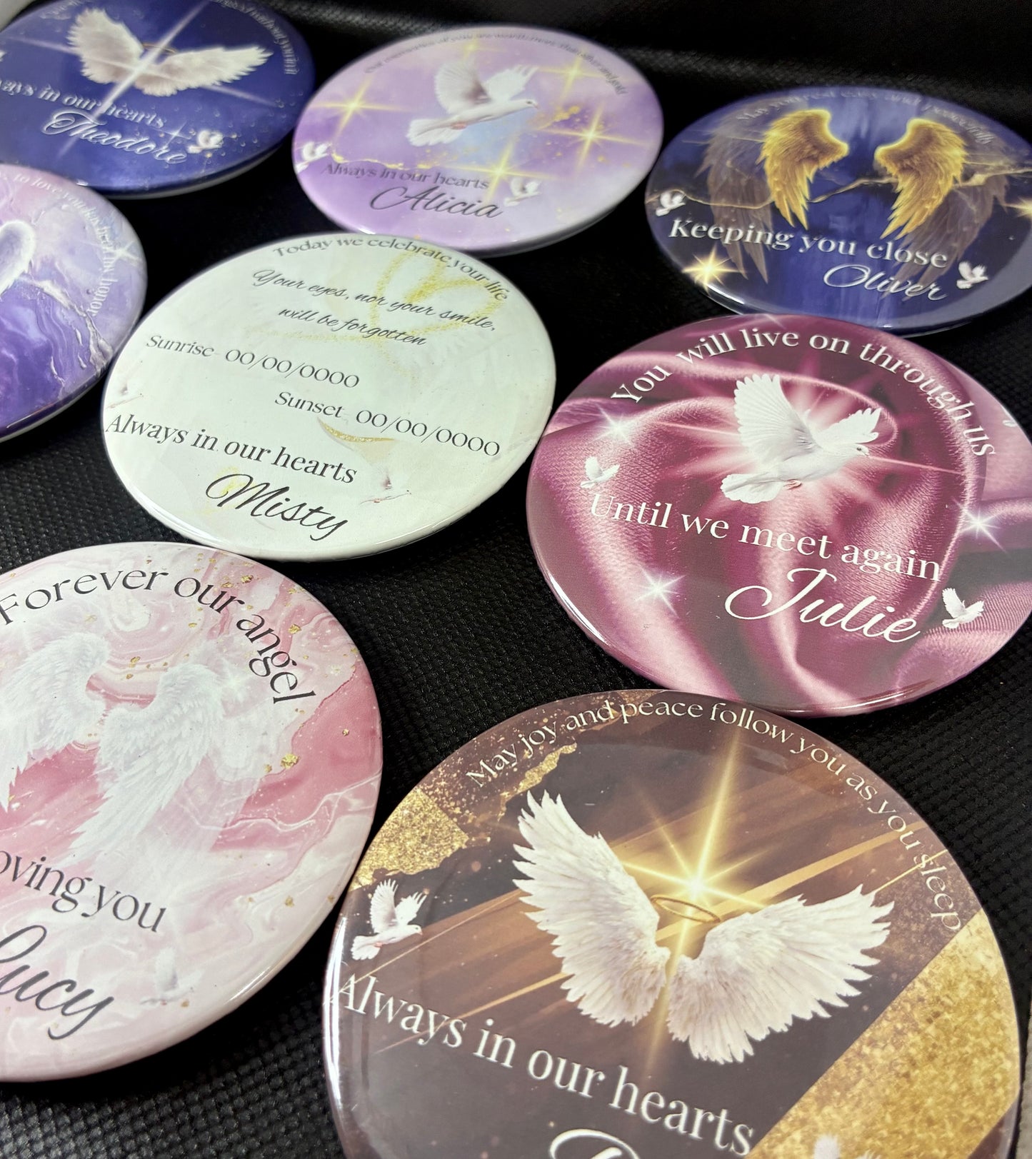Purple and gold memorial funeral button
