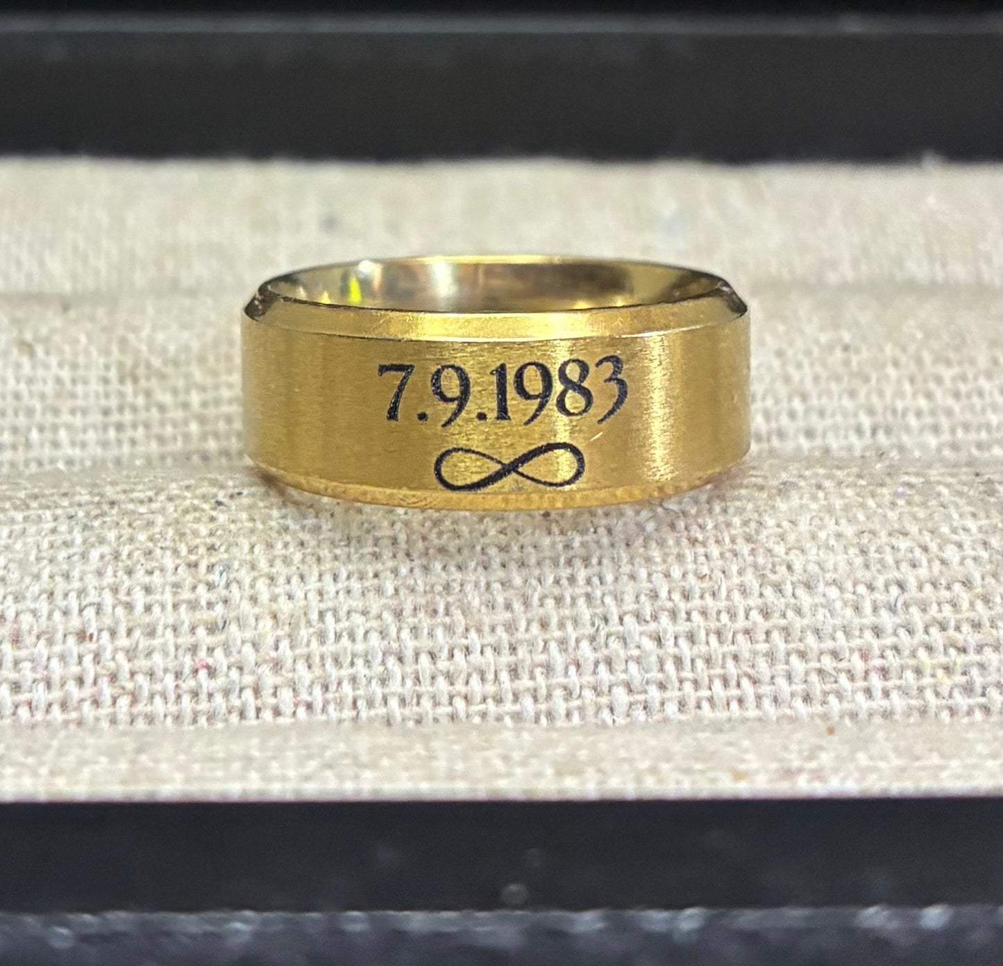 Engraved stainless steel unisex ring