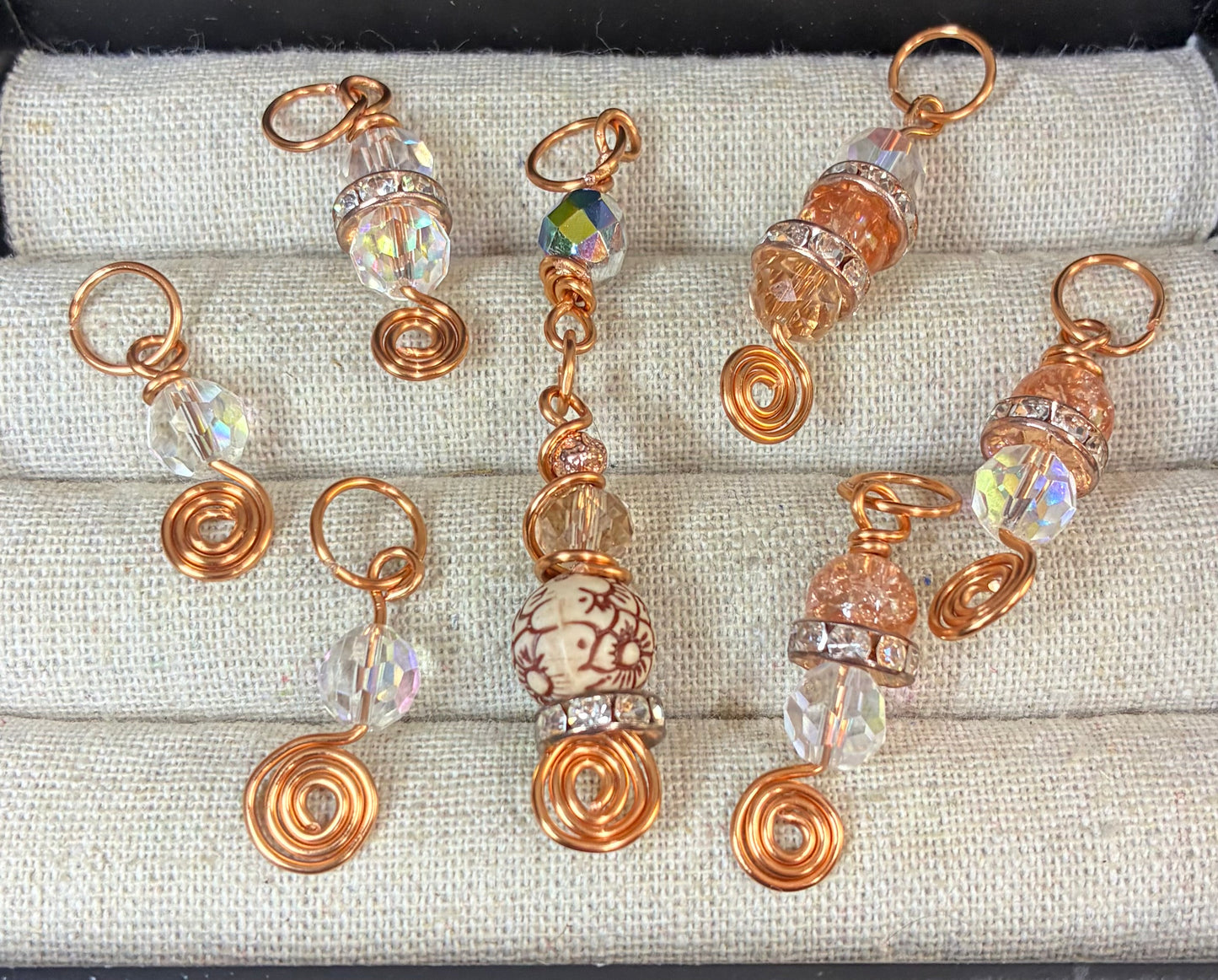 Rose gold, clear & beige hair charms