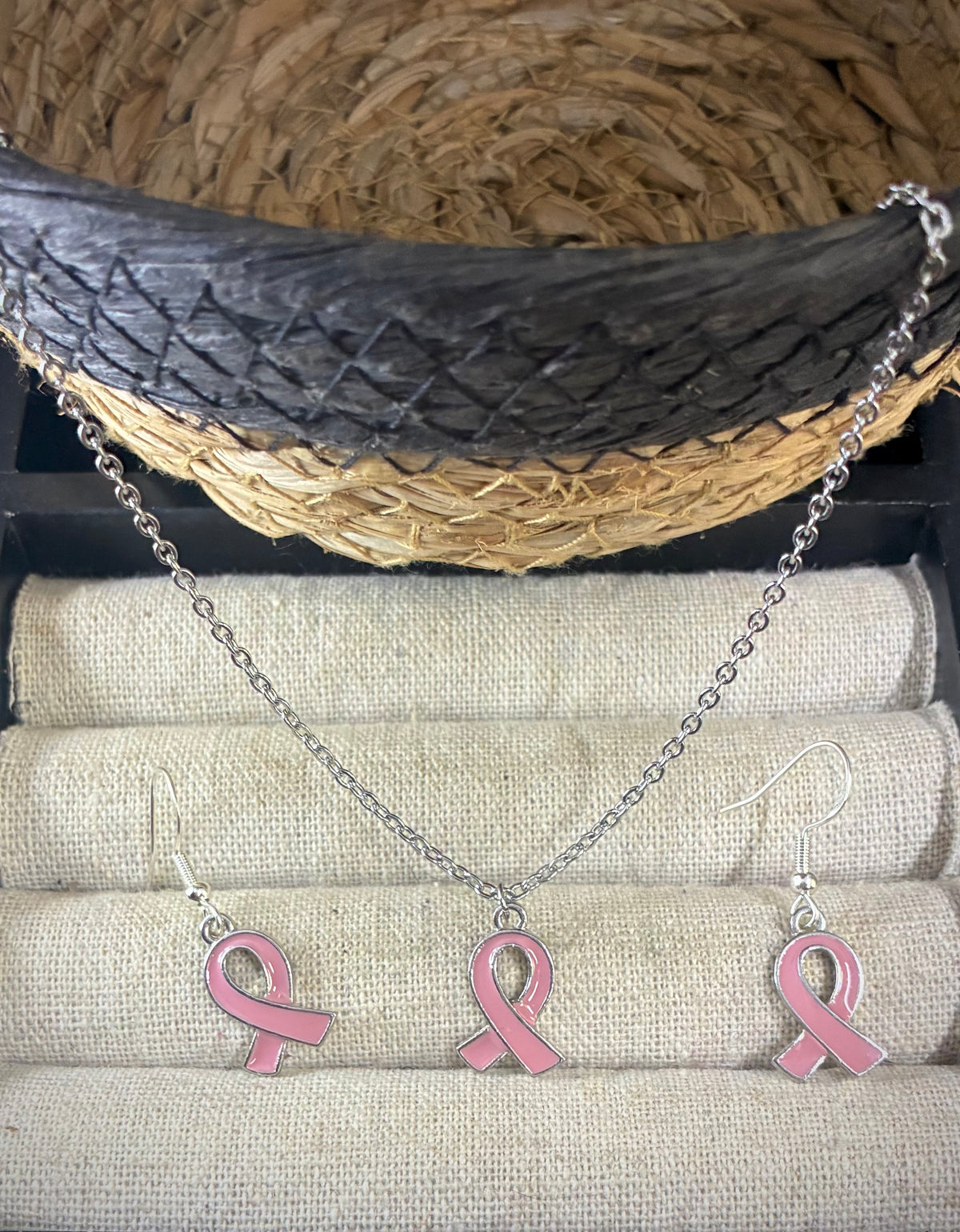 Pink ribbon jewelry set