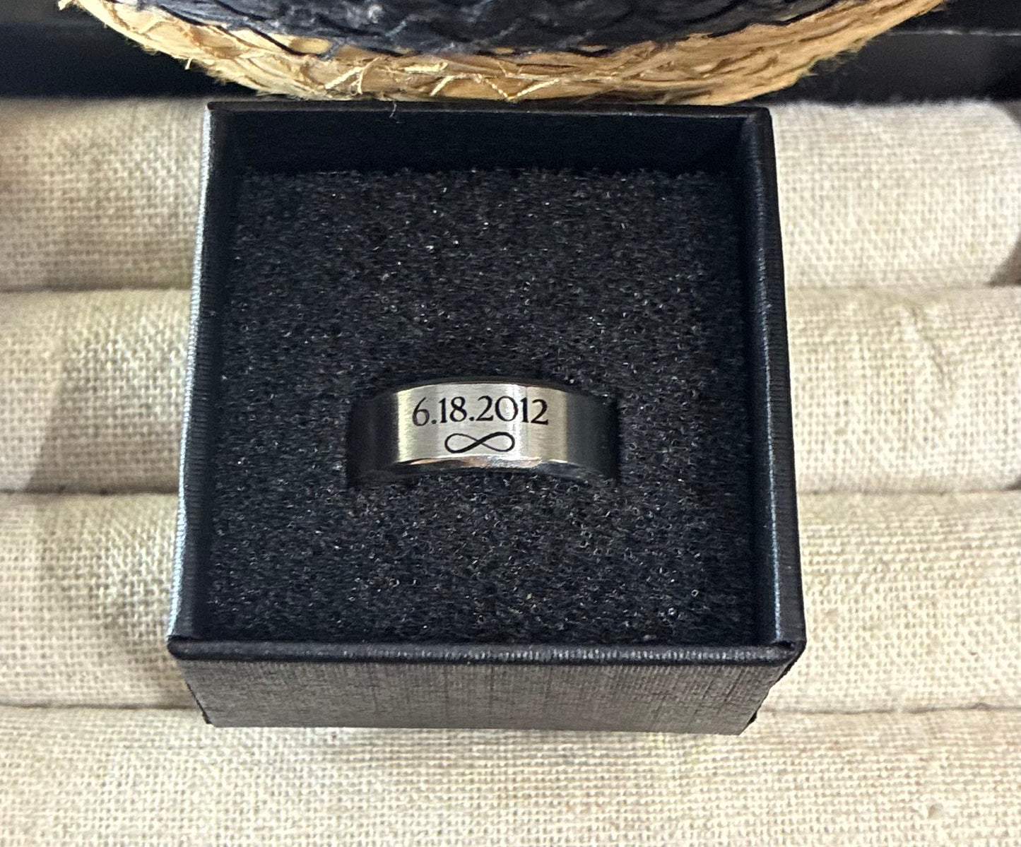 Engraved stainless steel unisex ring