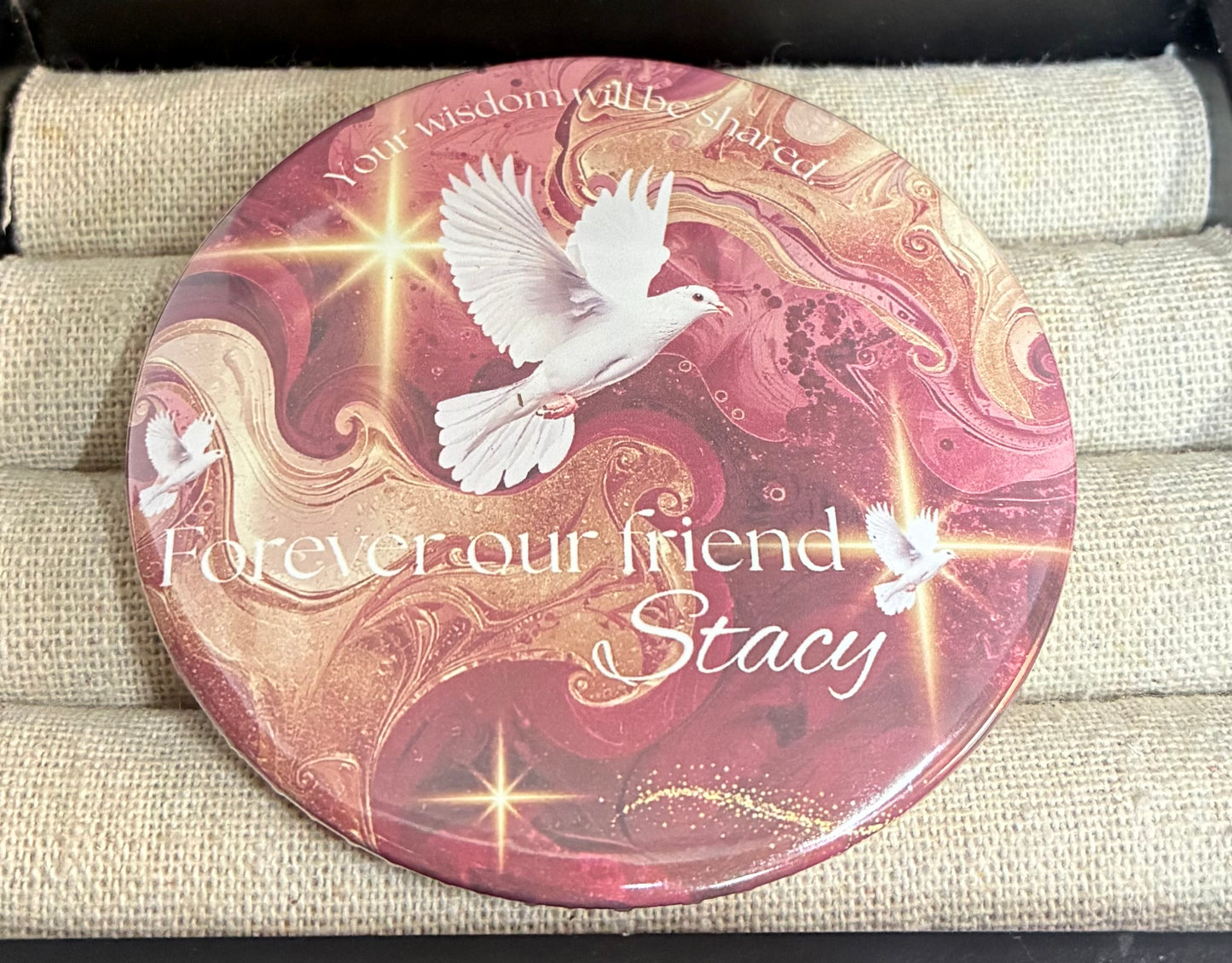 Burgundy and gold memorial funeral button