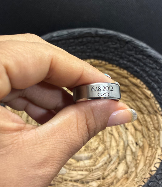 Engraved stainless steel unisex ring